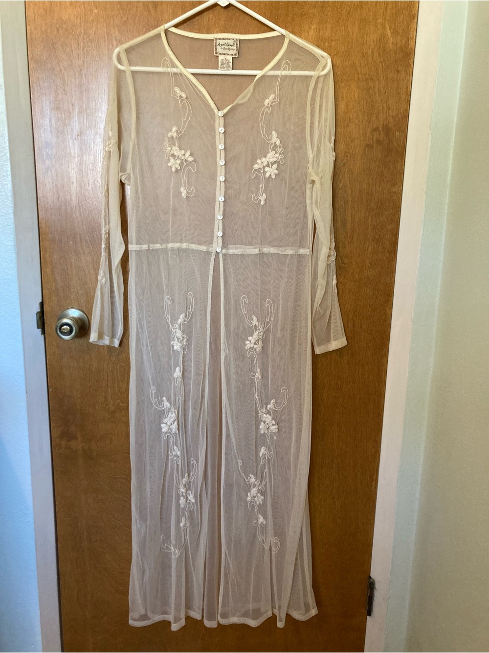 April Cornell for Cornell Trading Sheer Mesh Duster Robe Embroidered Vintage